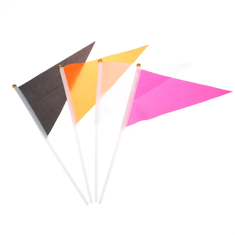 Polyester Hand Held Mini Flag Colorful Triangular Flags With 10 Plastic Flagpoles Hand Waving Flags Outdoor Advertising Flag