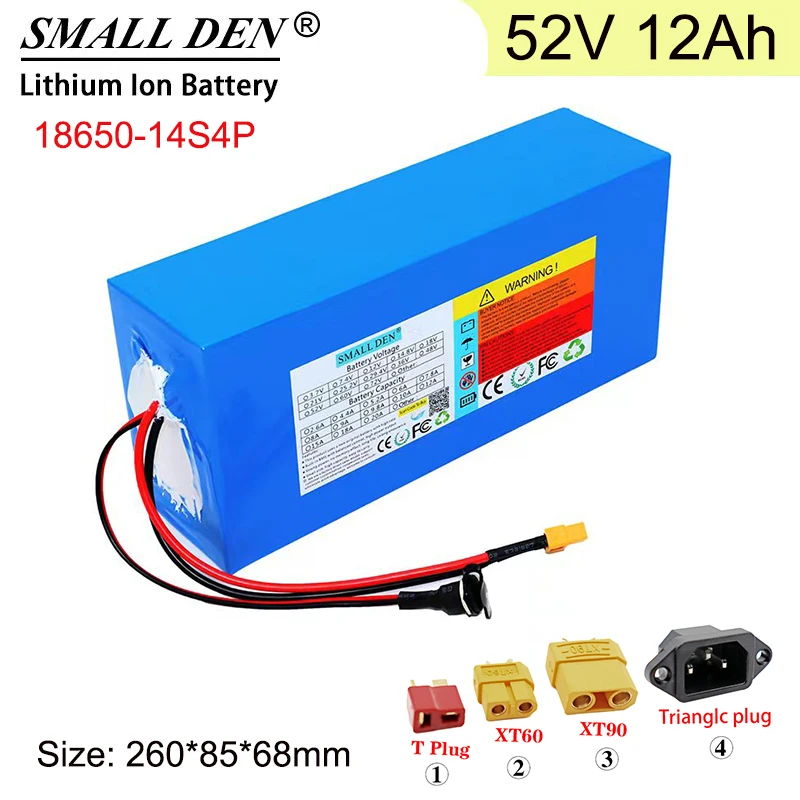 52V 12Ah Li-ion Battery Pack 14S4P Built-in High Power BMS for 48V Enhanced Edition 0-1200W Motor Electric Bike Scooter Battery