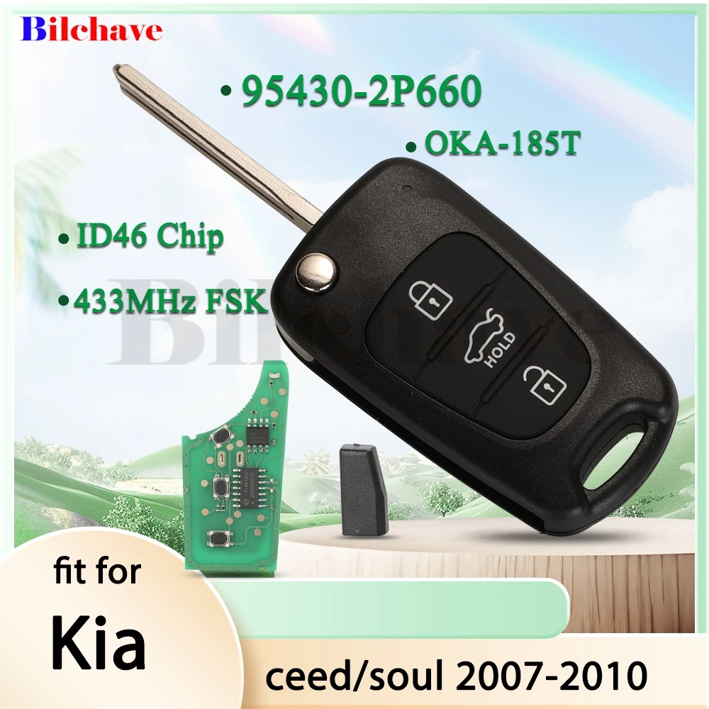 

jingyuqin 81996-1H200 ID46 chip 433MHz FSK 3 Buttons Flip Remote Car Key Fob For Kia K2 ceed/soul 2007-2010 OKA-185T Control