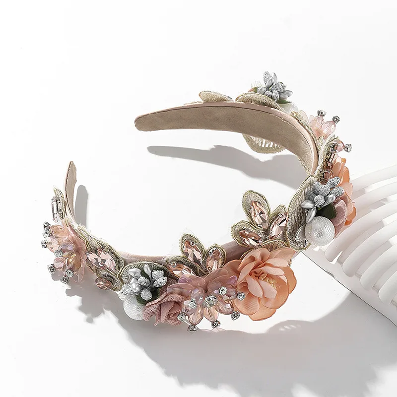 1Pc Floral Rhinestone Vintage Headband Wedding Party Vintage Outfit Handmade Floral Rhinestone Embellishment,eyecatching Design