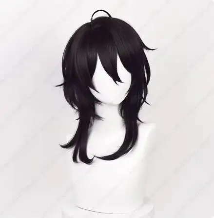 ES Rei Sakuma Cosplay Wig 45cm Long Natural Black Wigs Heat Resistant Synthetic Hair Simulated Scalp Wigs