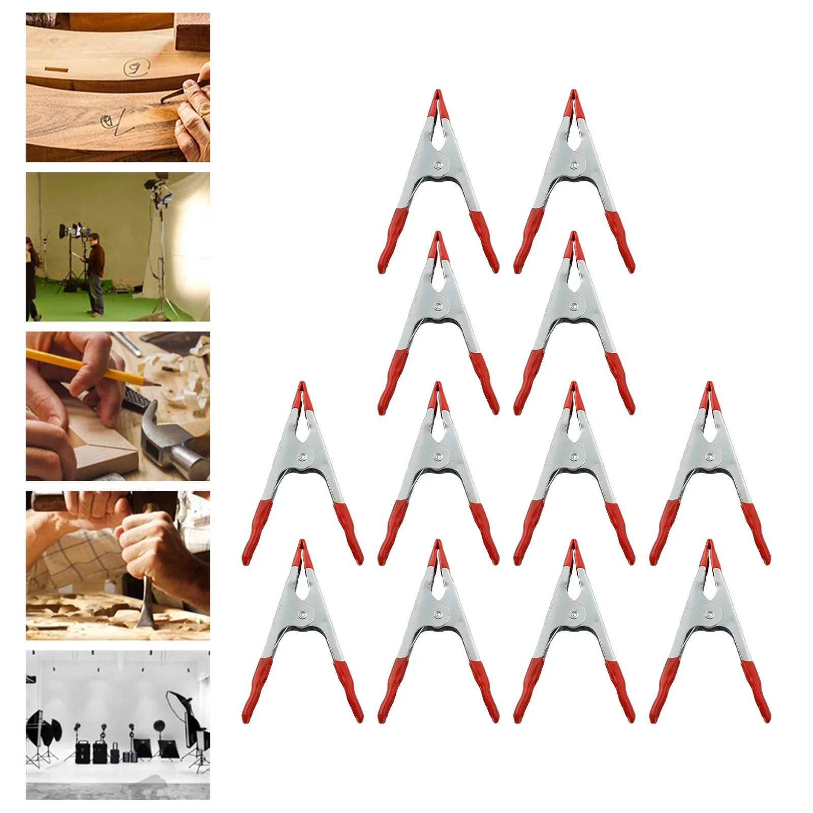 

12 шт., 4 дюйма, 100 мм, металлические сверхмощные пружинные зажимы, зажимы для деревообрабатывающих инструментов, зажим «крокодил», красные пластиковые наконечники, зажимы для инструментов