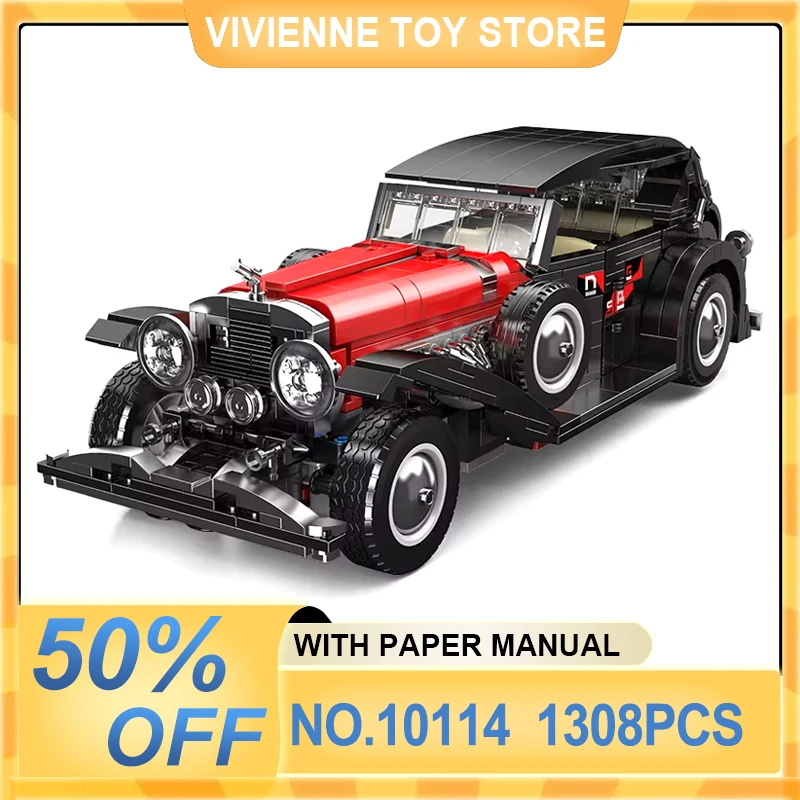 Mould King 10114 Technical Vehicle Building Block The T50 Vintage Car Set Assembly Classic Car Brick Children Toy Christmas Gift