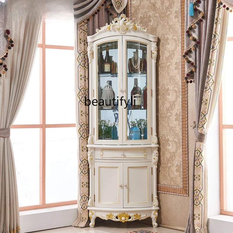 

new style European-Style Living Room Solid Wood Corner Cabinet Locker Curved Corner Cabinet Corner Wine Cabinet Co