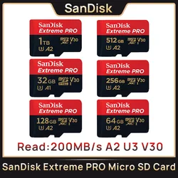 SanDisk V30 Extreme PRO Micro SD 32GB 64GB 128G 256G 512GB 1TB UHS-I Karta pamięci TF 200MB/s C10 U3 4K do kamery Steam Deck