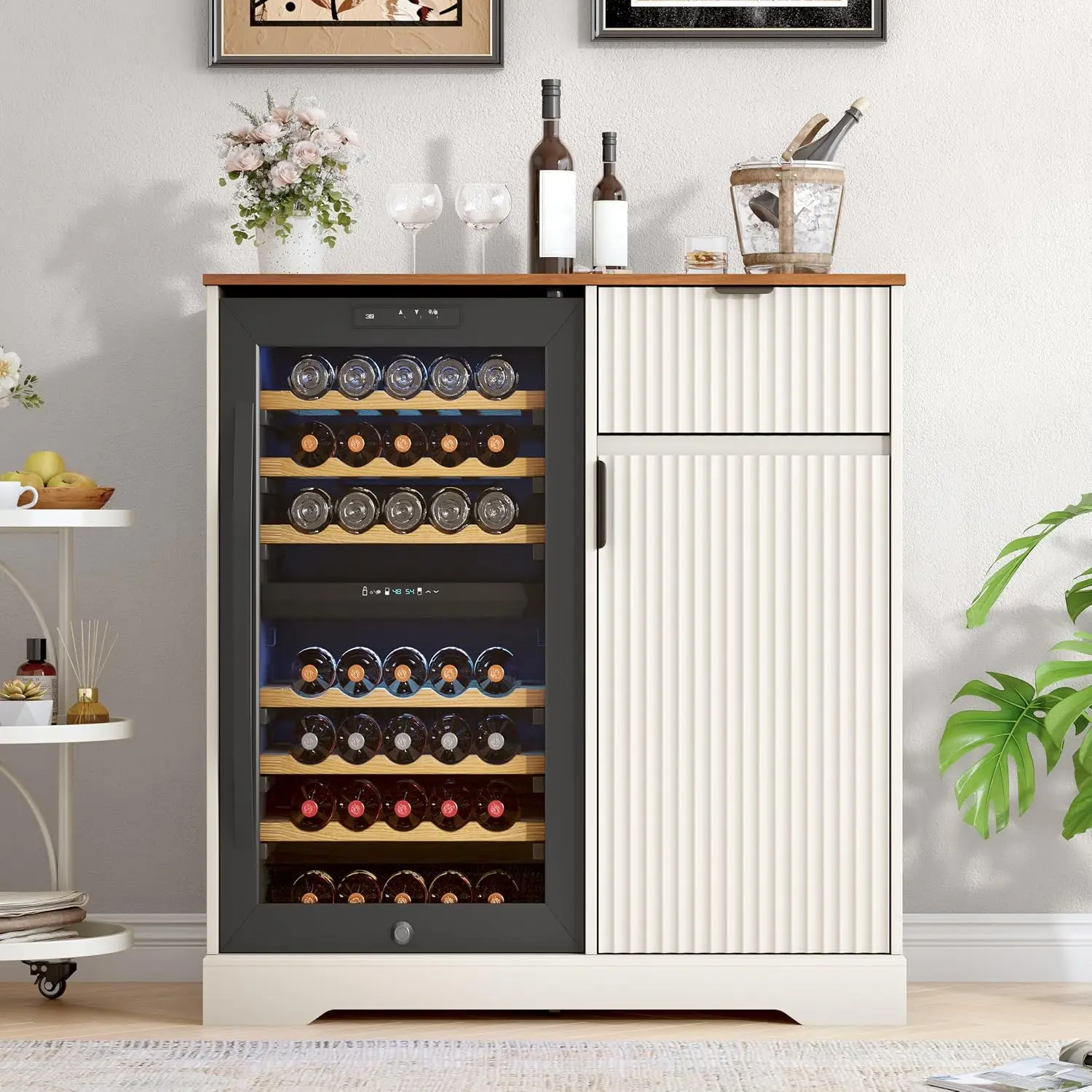 Fluted Mini Fridge Cabinet Power Outlet 39