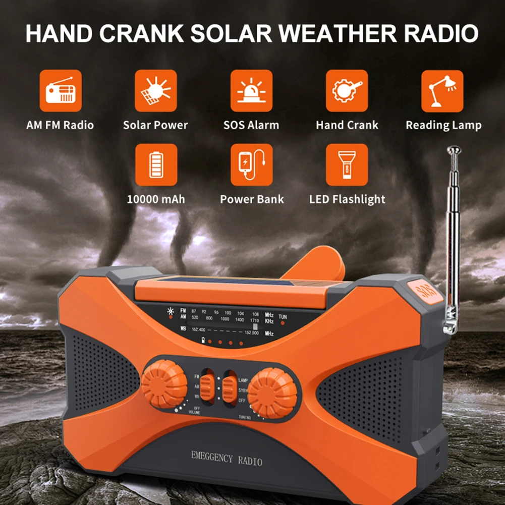 

AM/FM Radio Dual Speaker 10000mAh Rechargeable Stereo Solar Hand Crank Radio
