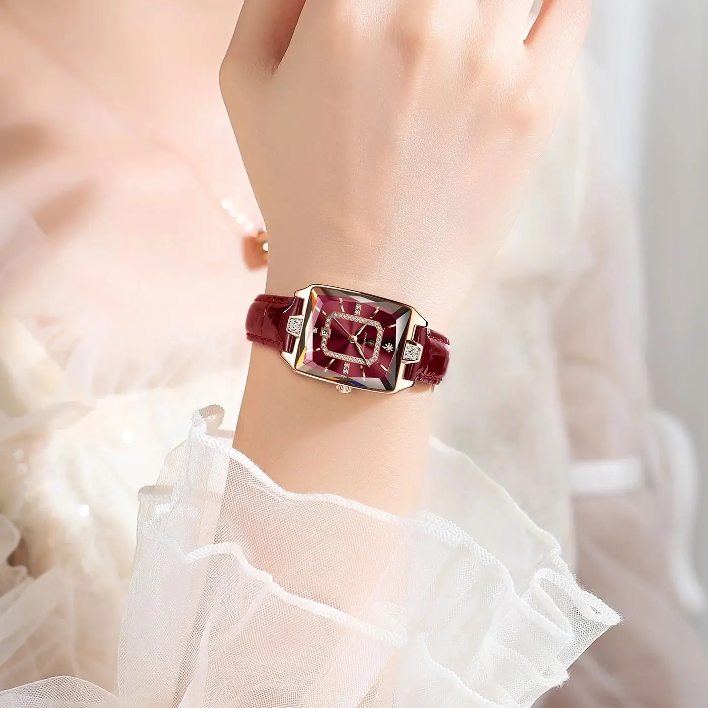 POEDAGAR Jam Tangan Wanita Mewah Kualitas Tinggi Jam Tangan Persegi Panjang Tanggal Tahan Air untuk Wanita Jam Tangan Kuarsa Kulit Wanita Reloj + Kotak