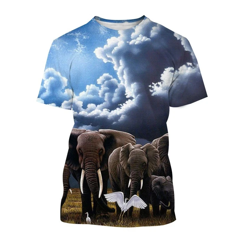 New Fun Animal Elephant Print Men's T-shirt with Street Elements O-Neck Plus Size Comfortable Top Short Sleeves