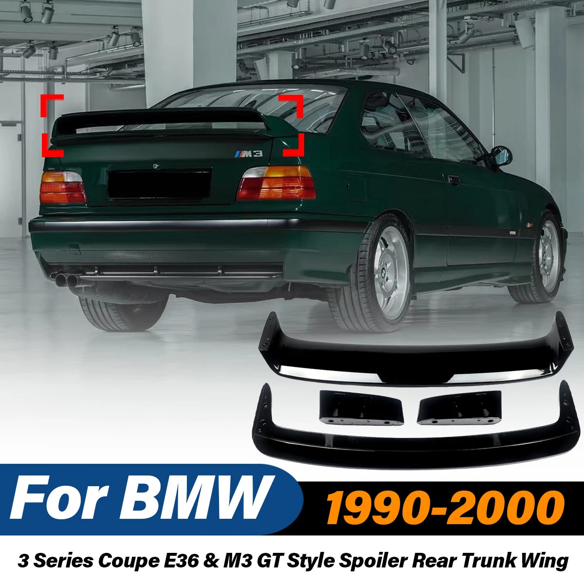 For BMW 3 Series E36 Saloon & Coupe & E36 M3 1991 1992 1993 1994 1995 1996 1997 1998 1999 GT Style Spoiler Rear Trunk Wing Part