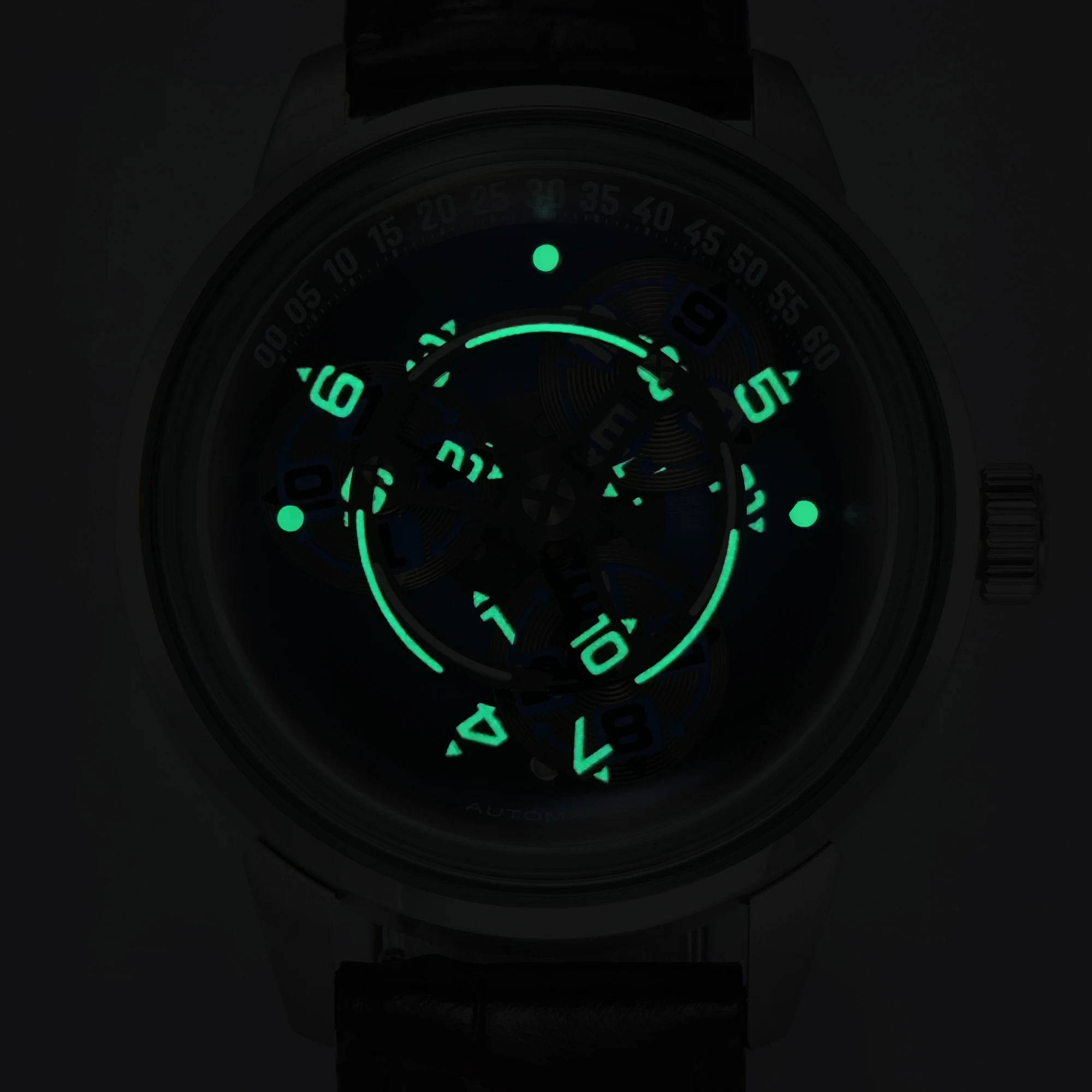 OUMASHI 3Rotor 42mm Men’s Watch Modified Miyota8215 Automatic Mechanical Movement 316L Stainless Steel Case Green Luminous