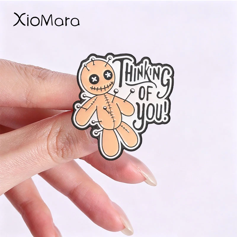 Cartoon Dark Humor Voodoo Doll Badge Thinking of You Enamel Pins Fashion Lapel Brooches Backpack Clothes Jewelry Gift for Friend