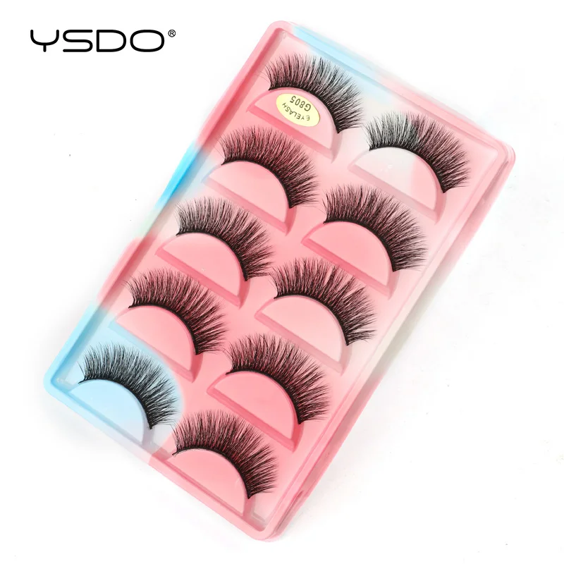 Ysdo-天然ミンクヘアの長いつけまつげ,5ペア,3Dミンク