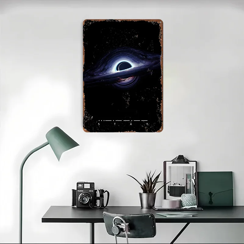 ثقب أسود في الفضاء المعادن المشارك تين علامات جدار الفن خمر الديكور الداخلي علامة معدنية مخصصة للديكور المنزل غرفة الرجعية #4