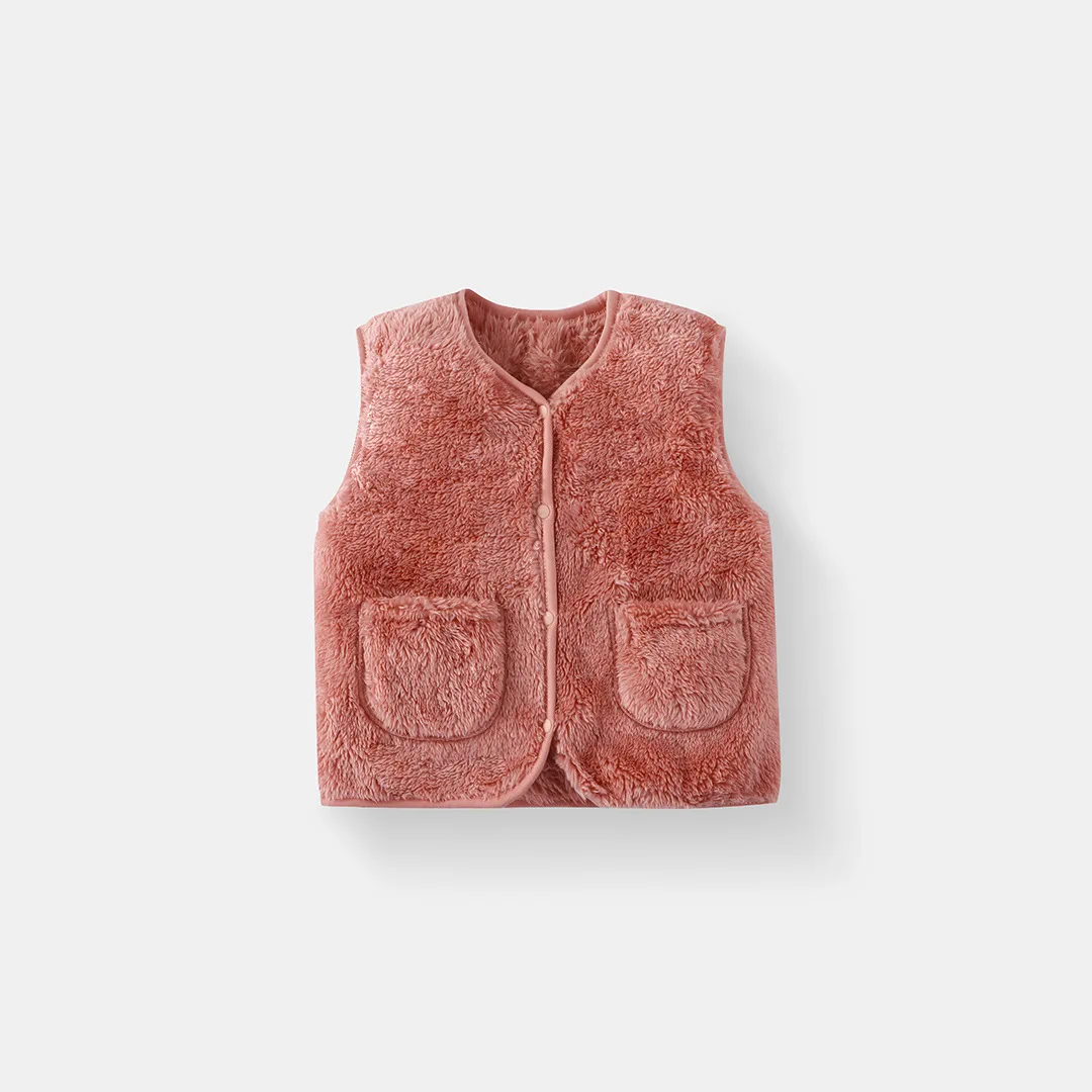 Children's Plush Warm Vest Baby Solid Color Autumn and Winter School Inner Vest Infant Versatile Outer Vest