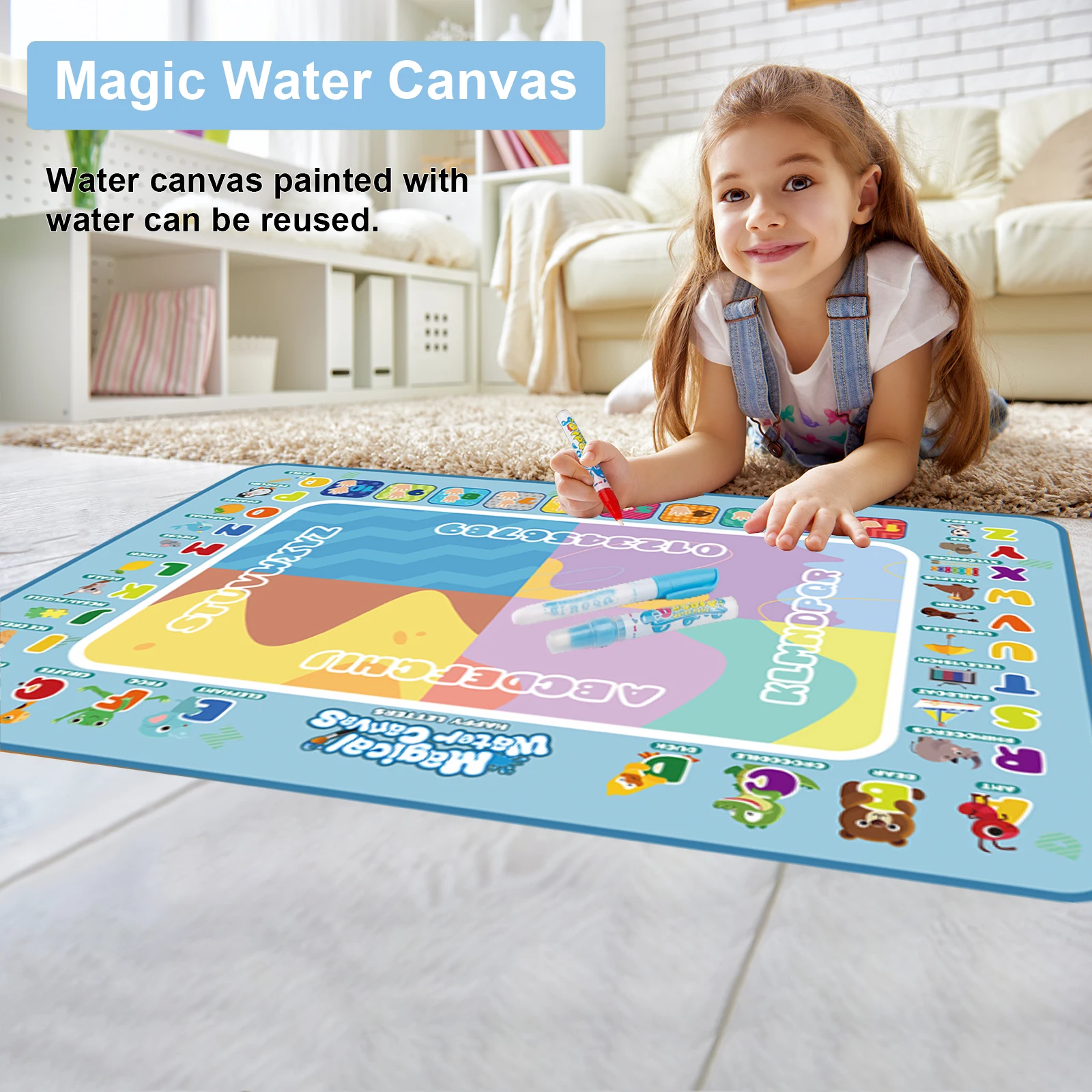 80x60 سنتيمتر Magische Waterekenmat مع Herbruikbare Magische Pennen خربش مونتيسوري Schilderbord التعليمية Speelgoed 31X23in