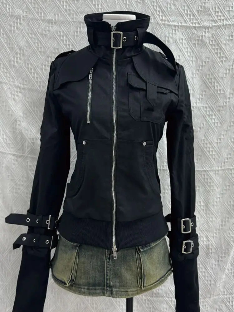

Motorcycle Punk Jacket Slim Casual Zipper pocket Long Sleeve High Street Fashionable Workwear Vintage Outwears Hip hop Jackets