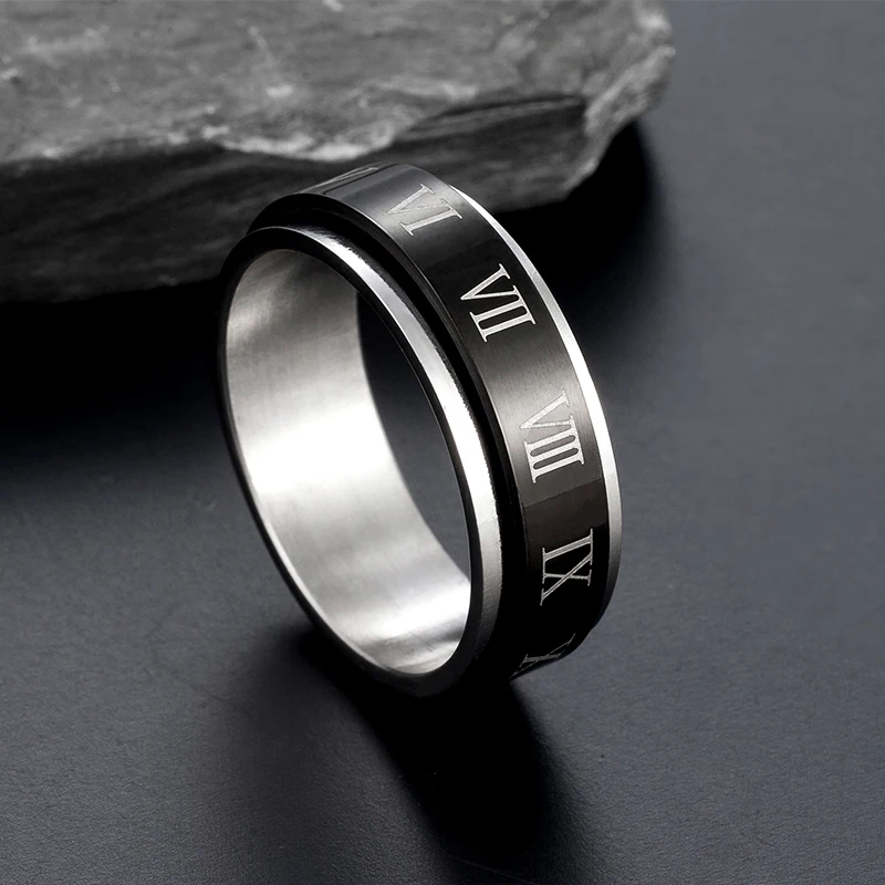 Unisex Rotating Titanium Steel Ring, Roman Numeral Design, Minimalist Fashion Classic Style For Men woman Trendy Gifts(US/EU/SA)
