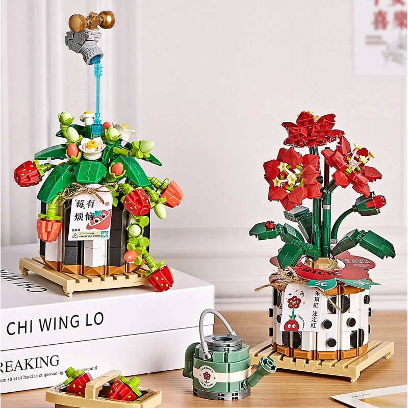 

Strawberry Plants Micro Building Block LOZ Potted Plant Amaryllis Eternal Flower Mini Bricks Model Assembled Toys For Home Decor