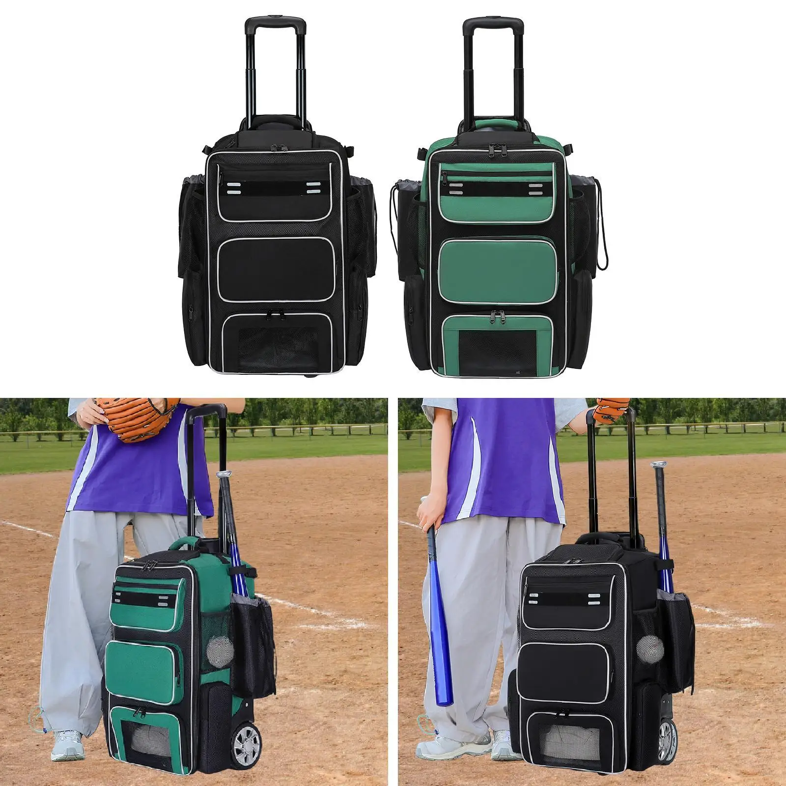 Durable Baseball Backpack Large Storage Softball Bag Shock Absorb Wheels for Team Sports