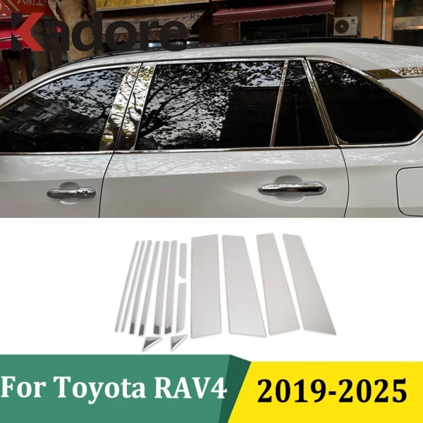 

For Toyota RAV4 RAV 4 2019-2024 2025 Stainless Steel Door Window Frame Center Pillars B+C Cover Trim Car Exterior Accessories