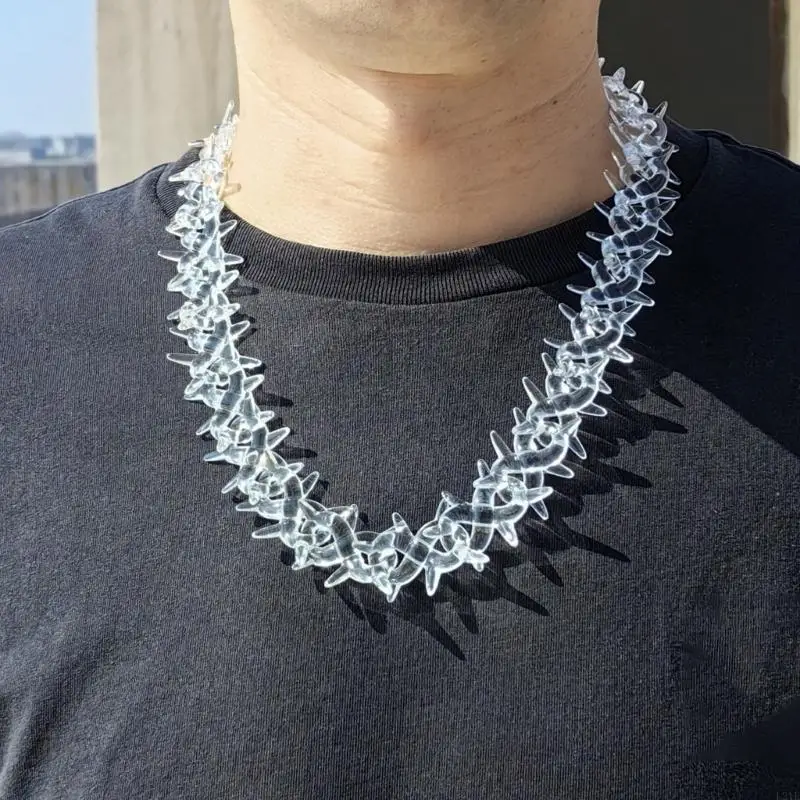 

L21E Trendy Hip Hop Necklace Punk Clear Pendant Necklace Acrylic Spikes Necklace Rebellious Jewelry for Men and Women
