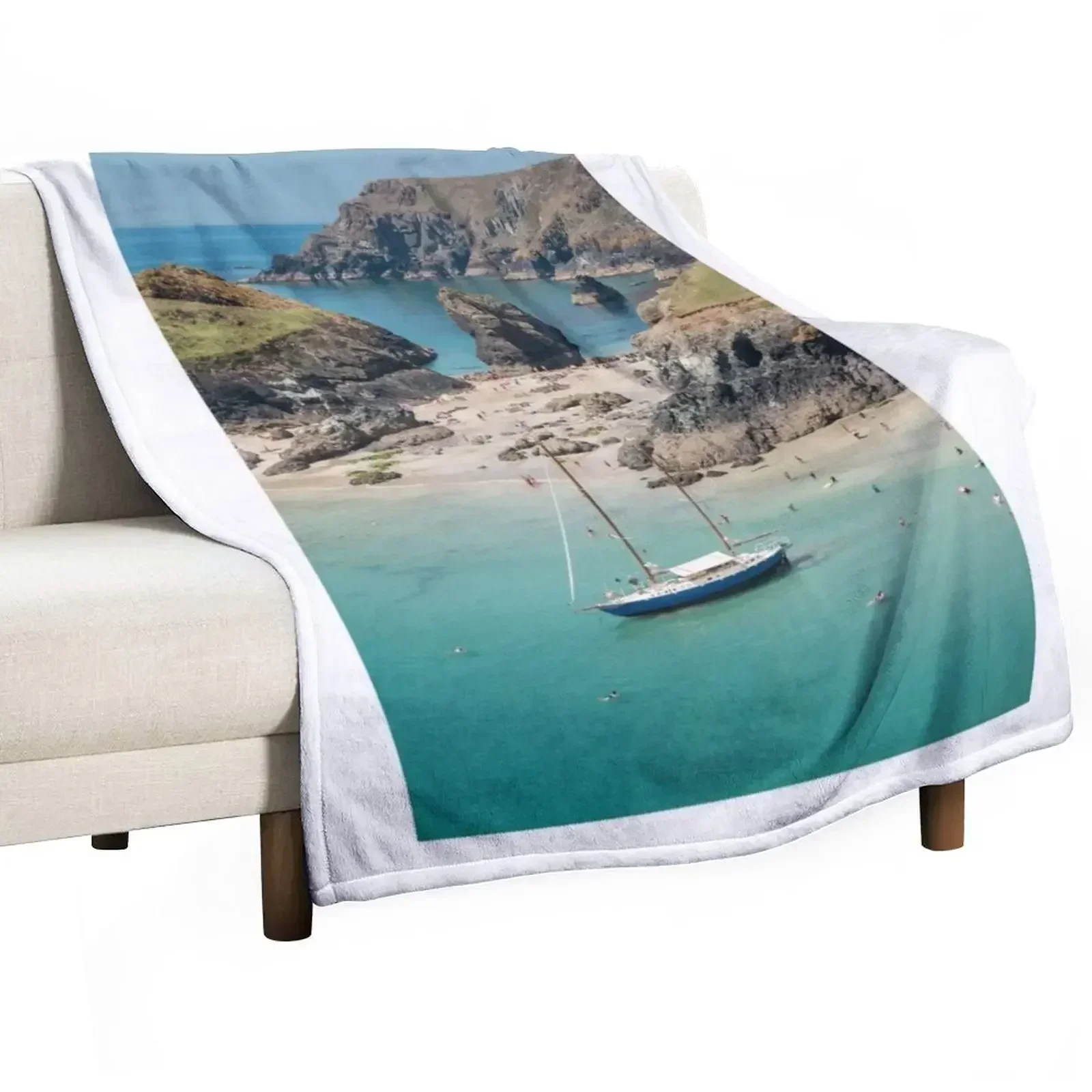Yacht in Kynance Cove, Cornwall Throw Blanket Sofa Quilt Soft Plush Plaid for sofa Soft Beds Sofas for babies Blankets