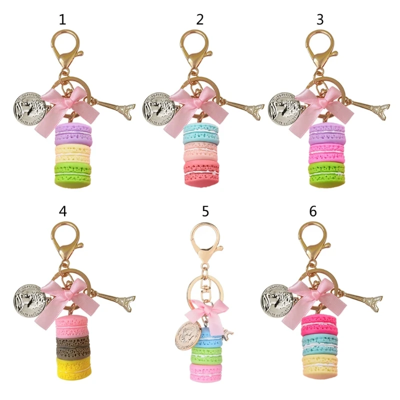 634C Fashion Cake Keychain Car Keyring Women Bag Charm Accessories Macaron with Paris Tower Key Chain Jewelry Gift for Girls