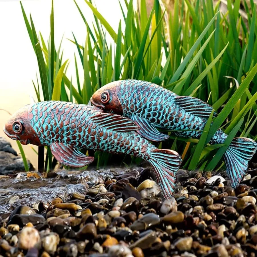 

Set of 2 Antique Koi Fish Statue Outdoor Garden Sculpture for Patio Backyard Pond and Home Decor
