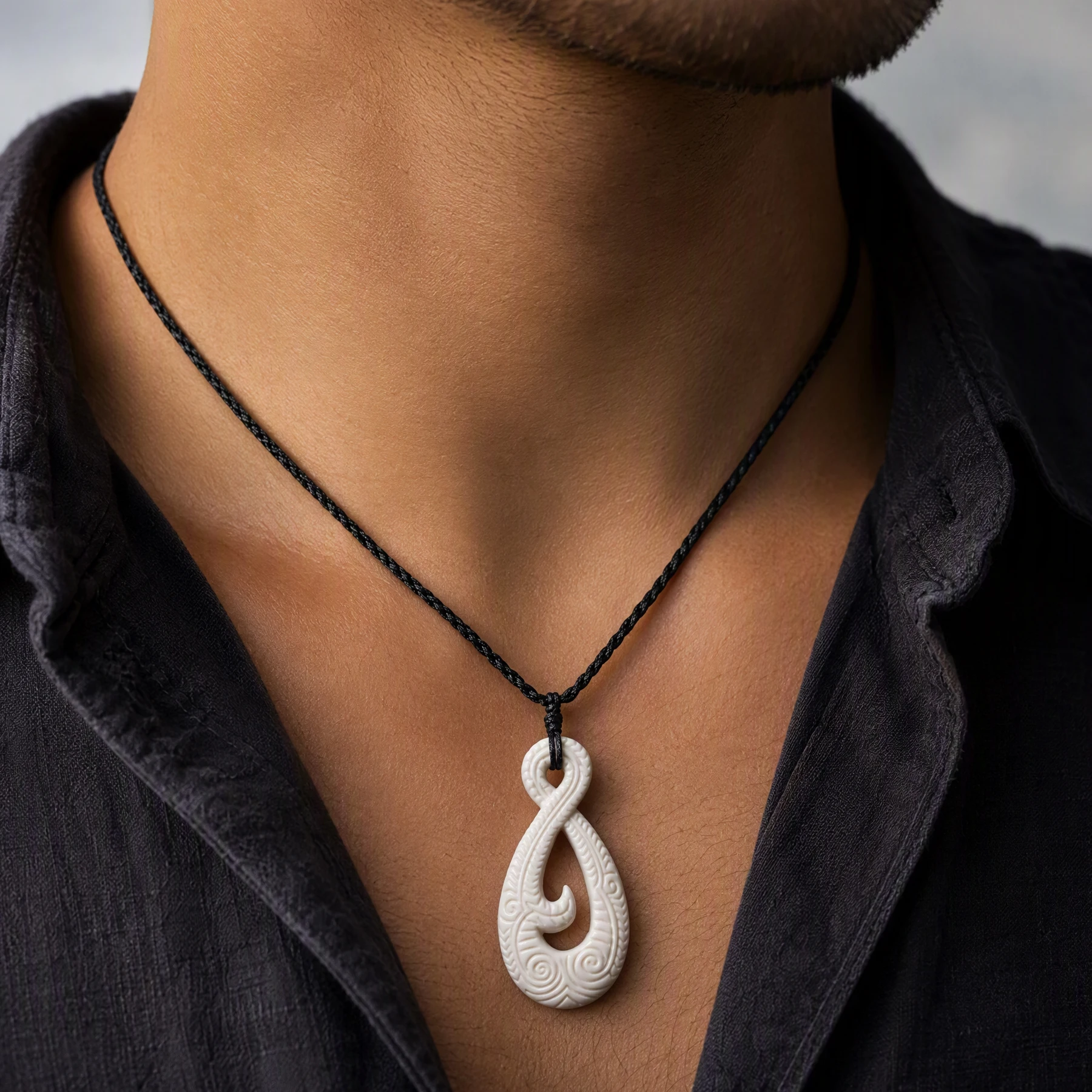 GX143 Hot Sale New Zealand Maori Koru Handmade Jewelry Infinite Gift Necklace Silver fern leaf Bone Pendant Necklaces of Surfing