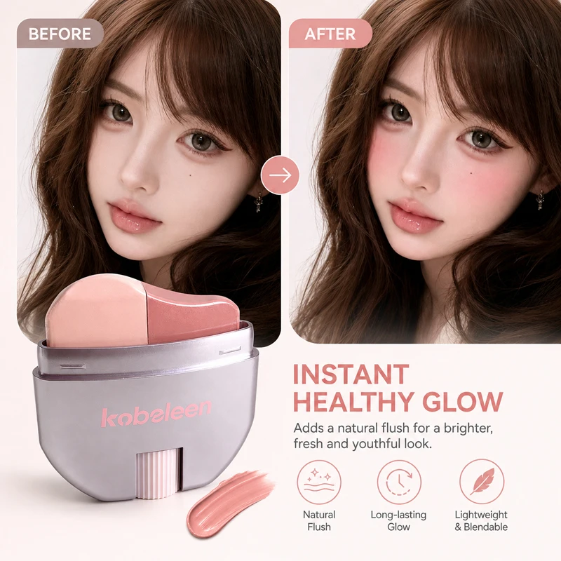 Kobeleen Cream Blush Stick Dewy Glow Buildable Cheek Color Long Lasting Lightweight Blendable Natural Face Makeup