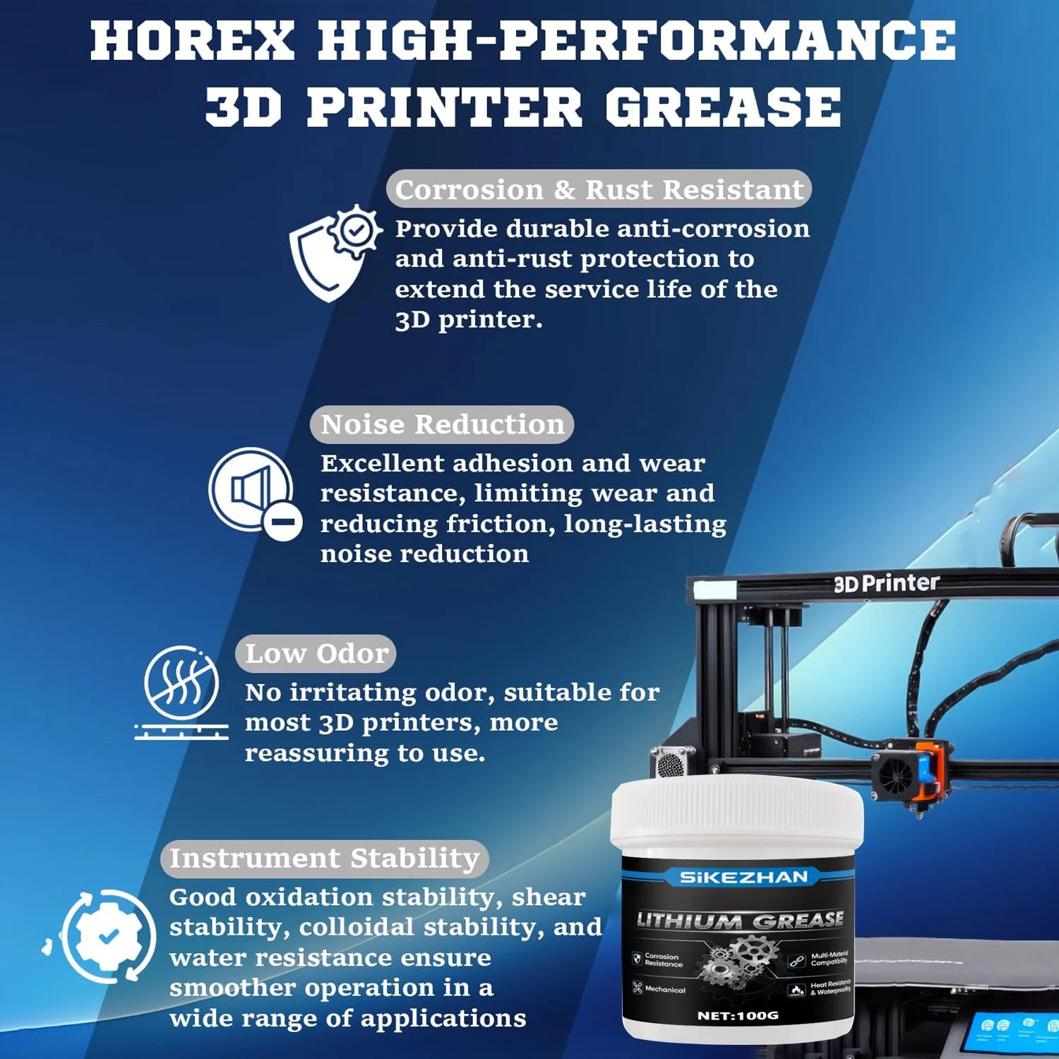 شحم صيانة الطابعة ثلاثية الأبعاد - تركيبة ليثيوم، تقلل الضوضاء والارتداء، للقضبان الخطية/المسمار الرصاص/المحمل، مضاد للتآكل + الفرشاة