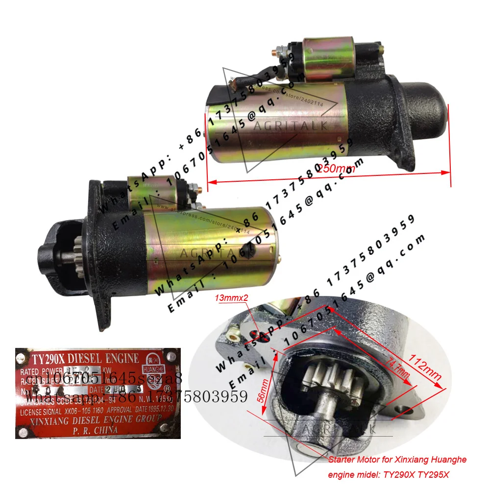 Starter Motor for Xinxiang TY290X/TY295X for Jinma Tractor ; Jianxiang JX Brand Engine TY290/TY295 for Tractor like SJ-180A,