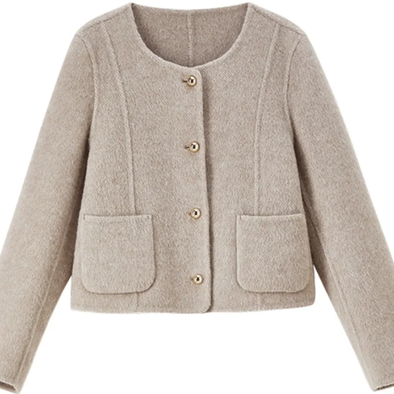 ملابس خارجية نسائية من SENTUBILA موضة شتاء 2025 سترات صوفية قصيرة واحدة الصدر ملابس نسائية من الصوف مزدوجة الجوانب W54OG2739