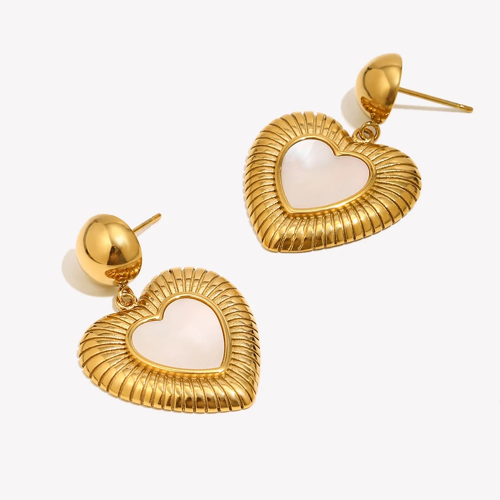 E.B.belle Shell Radiant Heart Pendant Earrings Waterproof 18K Gold Plated Decoration 316L Stainless Steel Jewelry