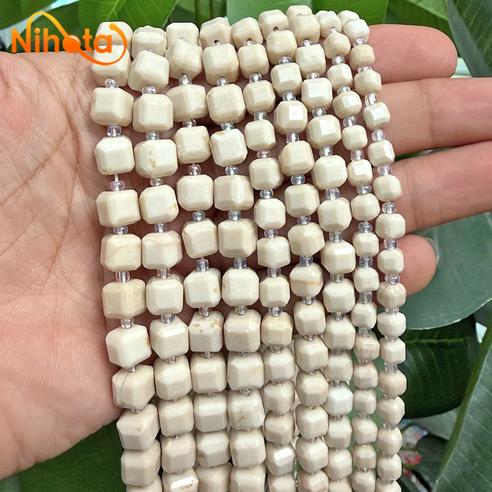 White Stone Jasper Faceted Cube Loose Beads Natural Stone for DIY Jewelry Making Handmade Necklace Bracelet 15'' 4/6/8/10/12mm