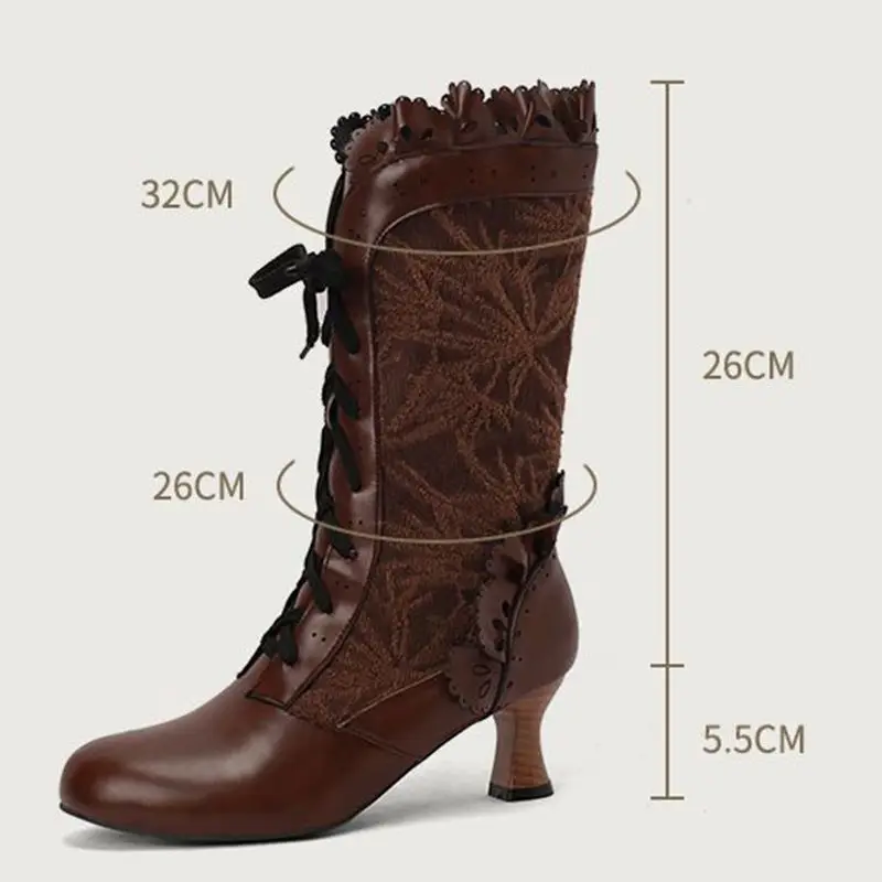 

ORCHA LISA Female Mujer Sweet Women Mid Calf Boot Round Toe 5.5cm Small Heel Lace Up Mature Mesh Large Size 48-50 Fashion Dating