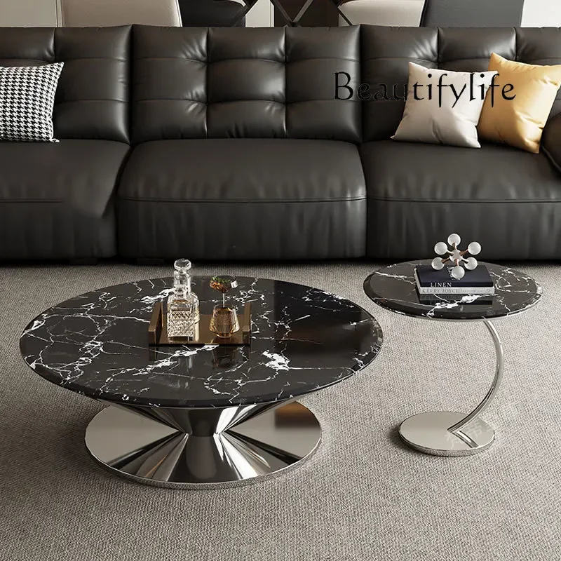 DL Italian minimalism, flying saucer floating coffee table, living room Bulgari microcrystalline marble, circular side table set