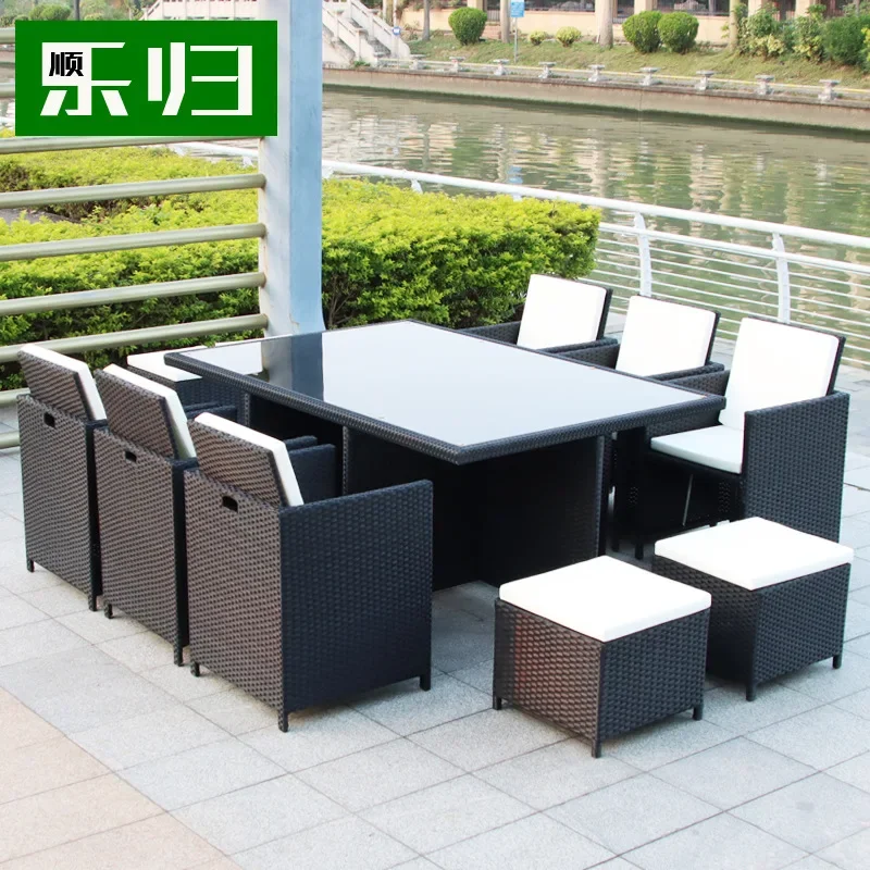 Outdoor table, chair, rattan chair combination courtyard balcony leisure rattan balcony sunlight waterproof sun protection chair