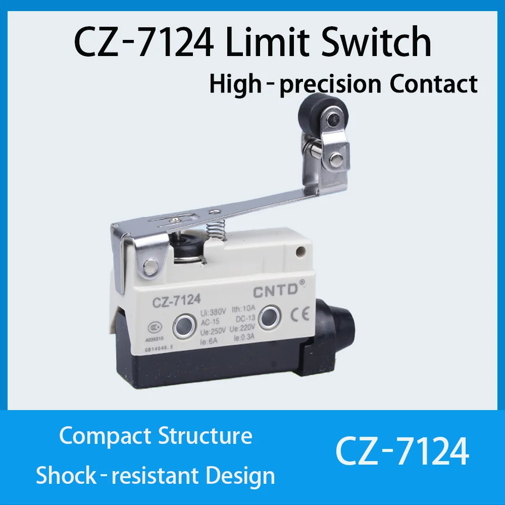 CNTD CZ‑7124 Limit Switch Long Hinge Roller Lever Micro Travel Switch 10A NO NC Self‑reset For Industrial Position Control
