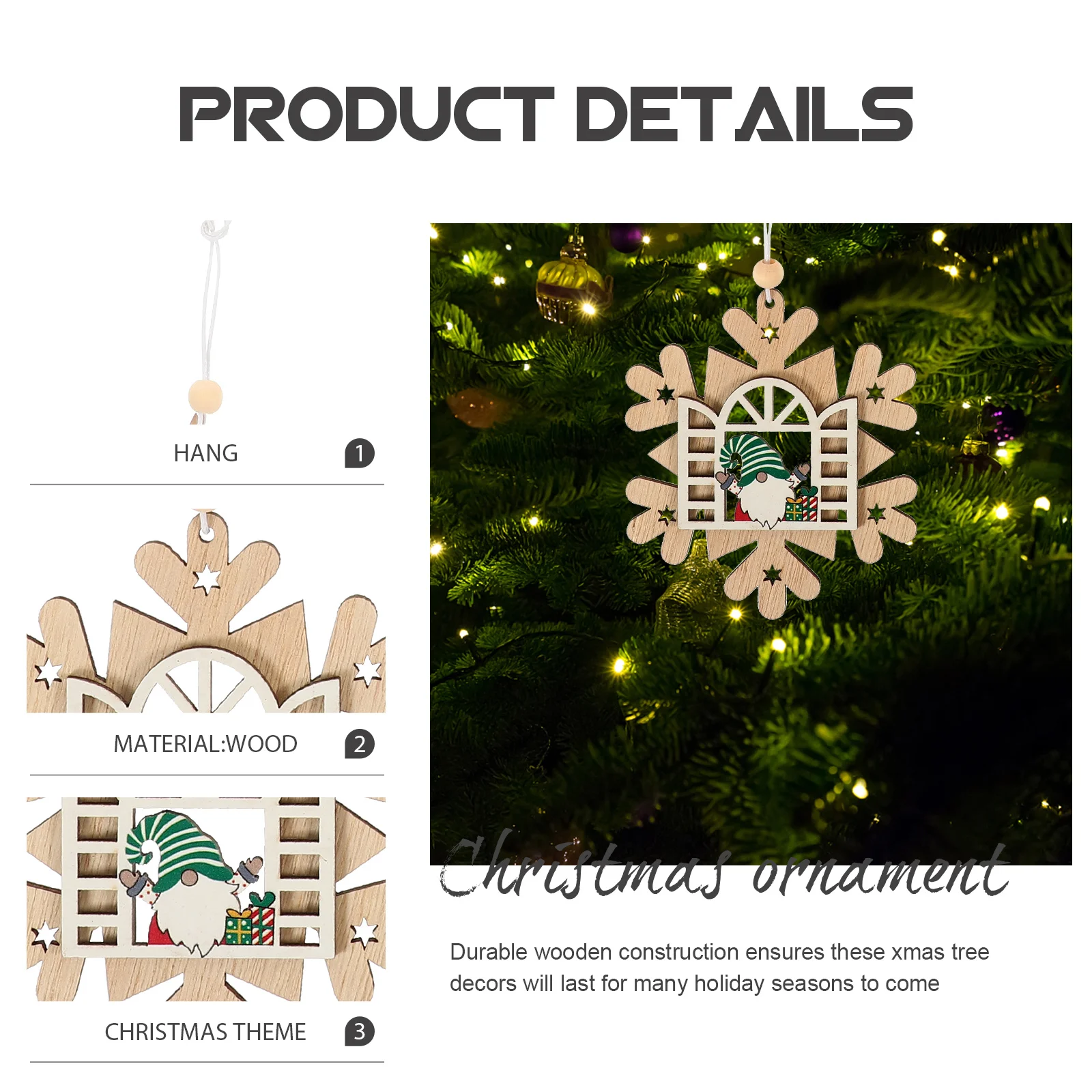 

12pcs Wooden Christmas Ornament Hanging Pendant Xmas Tree Decor Party Favor Festival Decoration Craftsmanship Wood Hanging Props