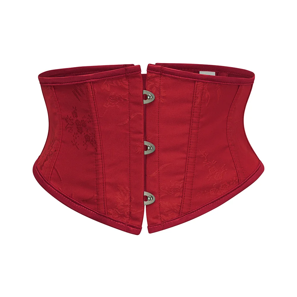 Wine Red Dobby Gothic Underbust Corset Boned Waist Trainer Vintage Sexy Body Shaper Slimming Women's Underwear Steampunk Clothes