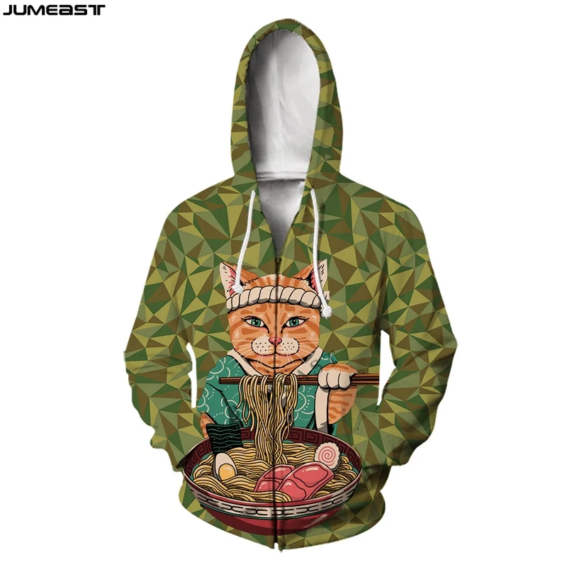 

Jumeast Men's Jacket Women's Hoodies Japanese Samurai Cat Camouflage 3D Oversized Zipper Coat Pullover Spring Autumn Tracksuit