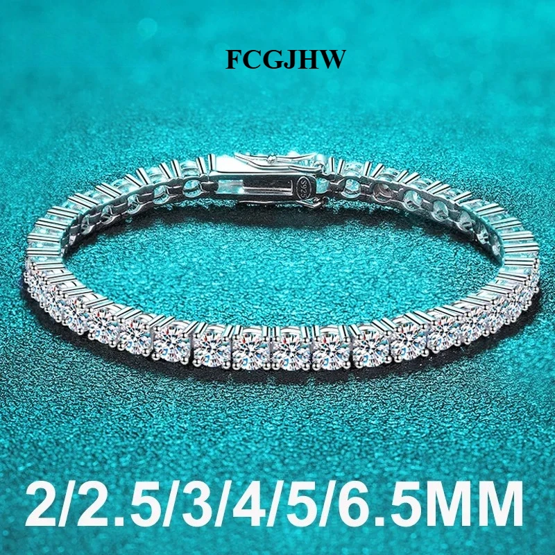 FCGJHW 2-6.5mm Real Moissanite Tennis Bracelet for Women Christmas Platinum Plated 100% 925 Sterling Silver Wedding Jewelry 2026