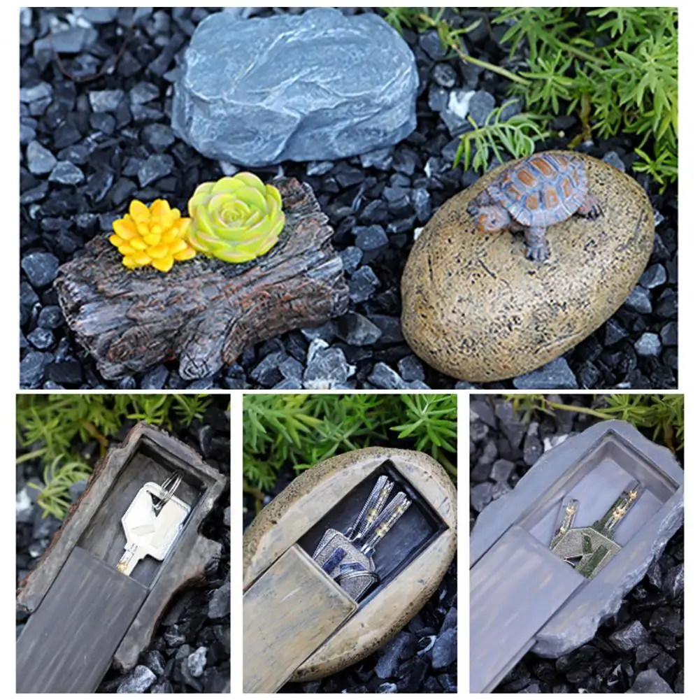 Discreet Key Hiding Place Waterproof Resin Key Box Storage Garden Ornament Key Hider Simulation Stone Outdoor Secure Hidden Safe