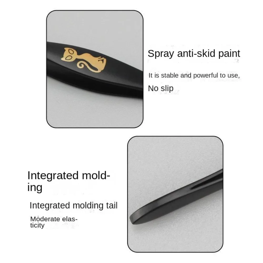Slant Tweezers Shape Hair Pluckers Cartoon Cat Pattern Black Eyebrow Trimming Ultra-thin Spray Paint Eyelash Tweezers