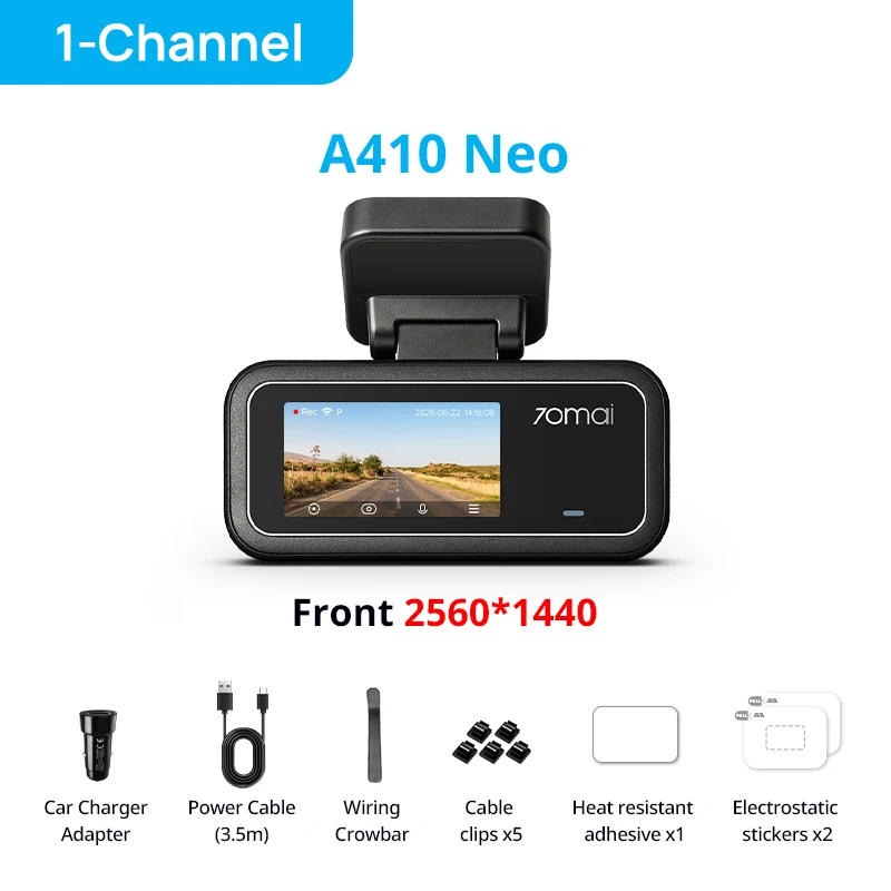 【Nieuw】70mai Dashcam A410 Neo 1440P HDR Dubbelkanaals met ingebouwde GPS f/1.6 Supercapacitor Wi-Fi 6 24 uur parkeermodus Auto DVR 70mai A410 Neo