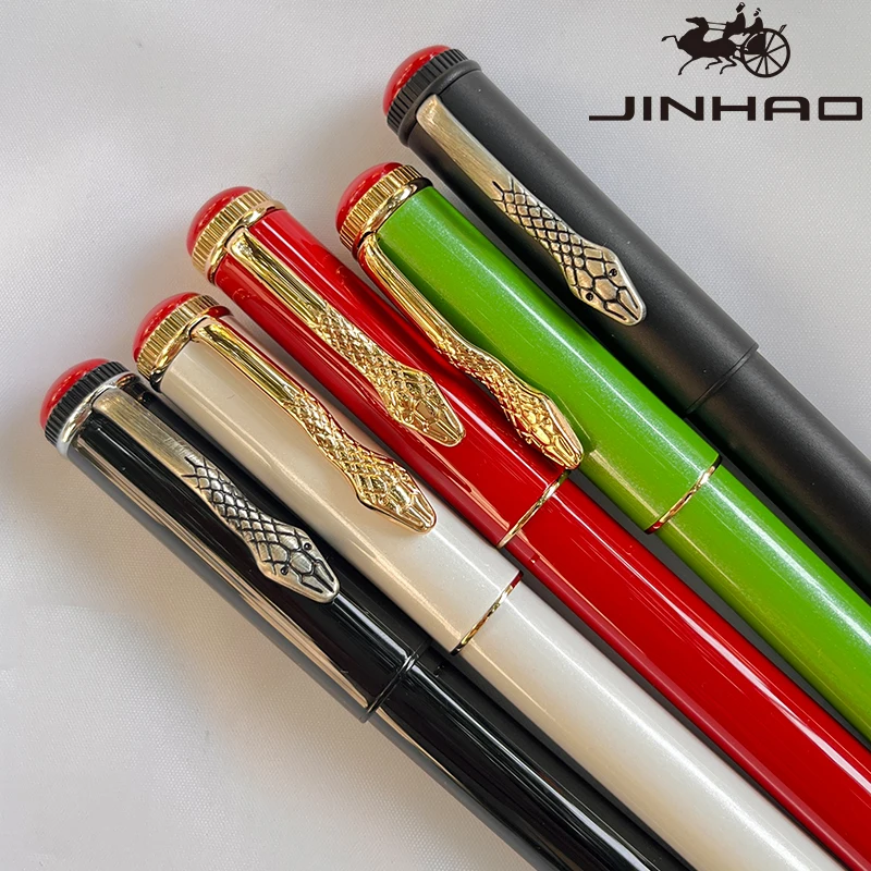 Luxury Business gift set Jinhao 025 metal Fountain pen with custom logo Snake Pattern Cap Red ball top Writing ink Pen