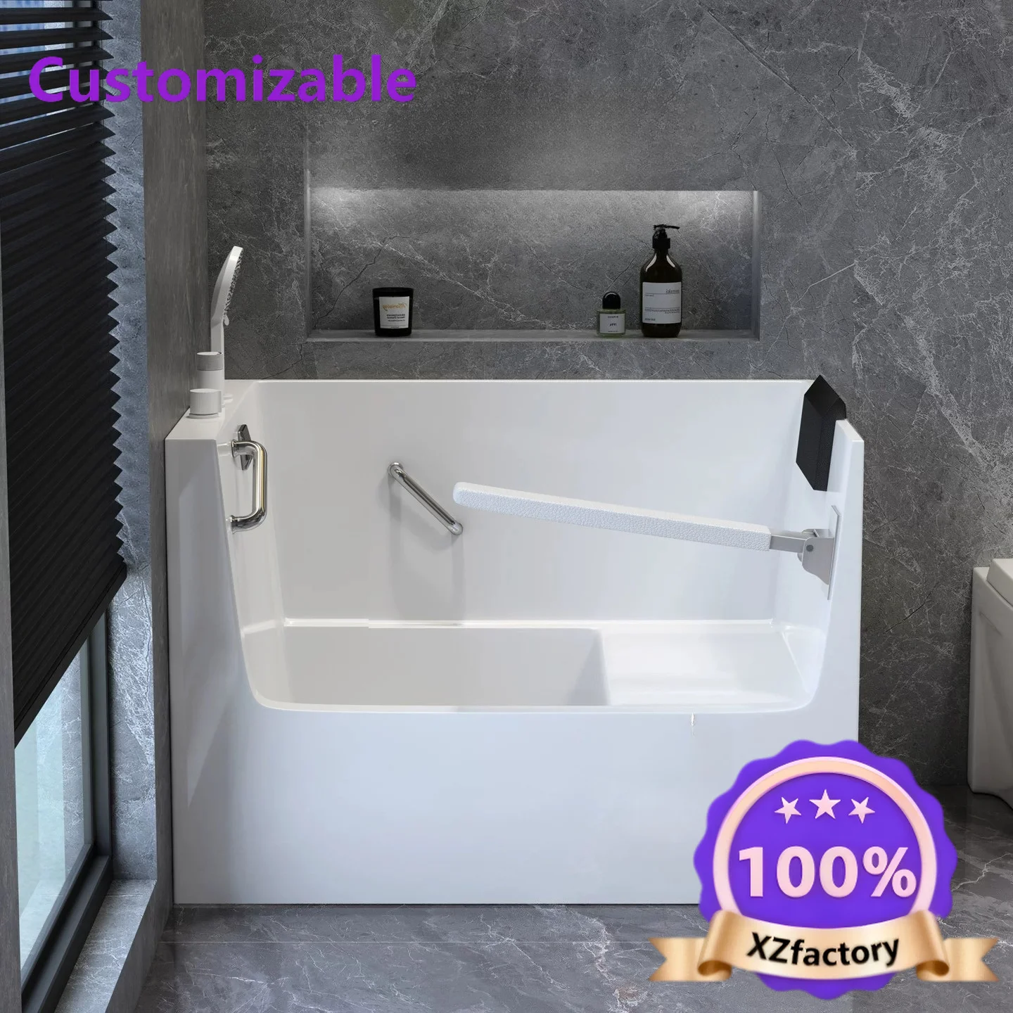 Walk In Bathtub for Elderly Handicapped Accessible Bathtub with Large Handicap Grab Bar Small Size Bathtub for Nursing Home