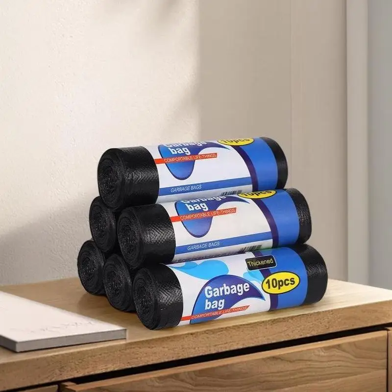 50 Pcs/Roll Thick Black Garbage Bags Tear Proof Leak Resistant Disposable Trash Bags Suitable for Home Kitchen Bathroom Office